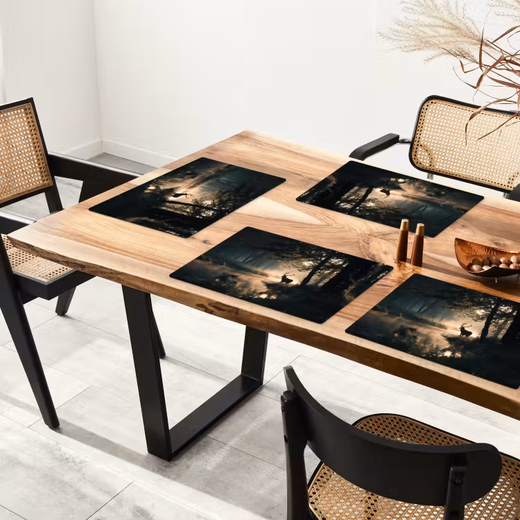 Tischset - 6 Stück - Hirsche - Waldbach - Mystisch — 3