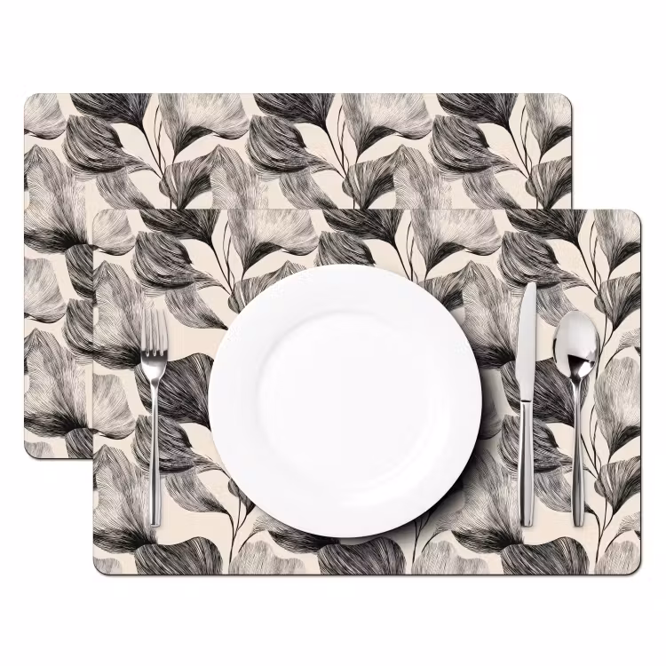 Tischset - 6 Stück - Botanisch - Blätter - Schwarz — 2