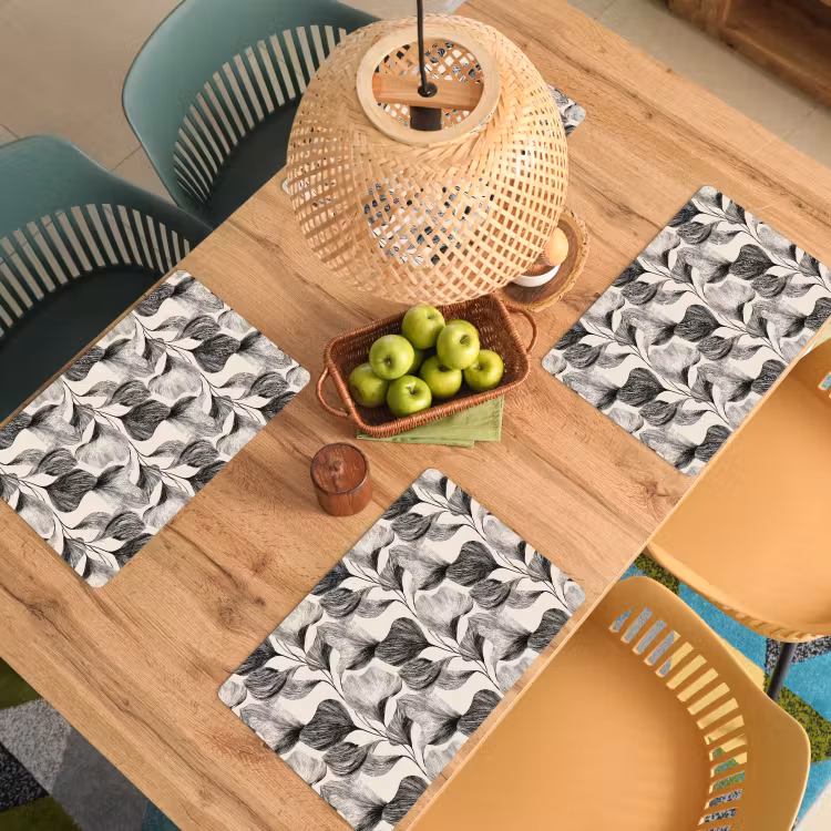 Tischset - 6 Stück - Botanisch - Blätter - Schwarz — 4