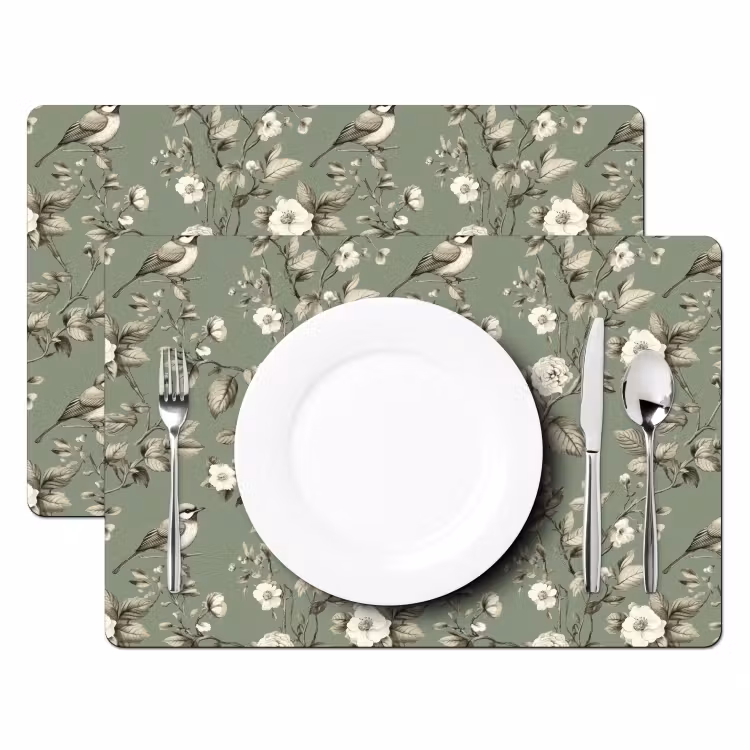 Tischset - 6 Stück - Botanisch - Vögel - Grün — 2