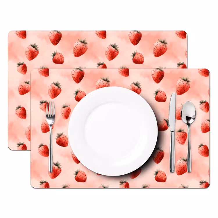 Tischset - 6 Stück - Erdbeere - Muster - Rosa — 2