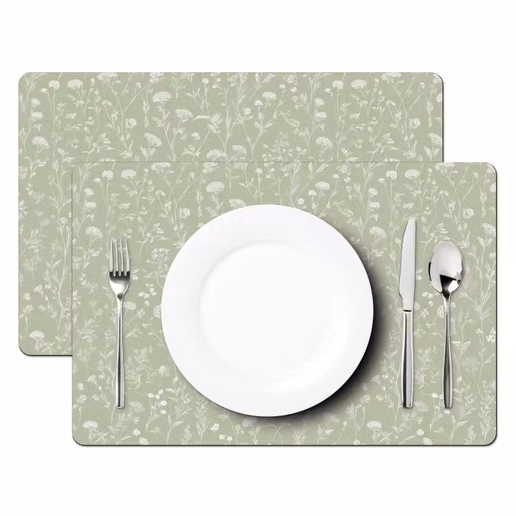 Tischset - 6 Stück - Blumen - Muster - Grün — 2