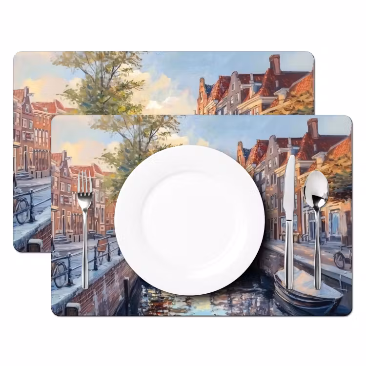 Tischset - 6 Stück - Brücke - Stadt - Häuser - Boot — 2
