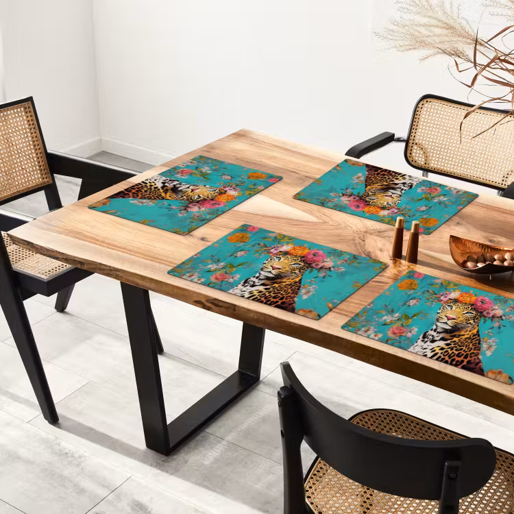 Tischset - 6 Stück - Leopard - Blumen - Krone — 3