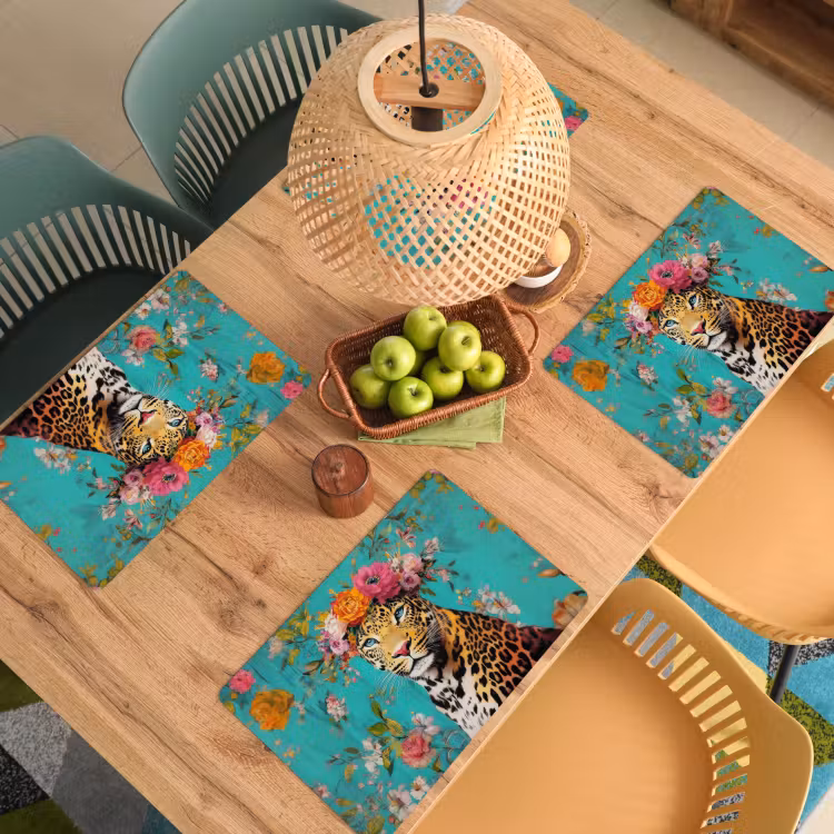 Tischset - 6 Stück - Leopard - Blumen - Krone — 4