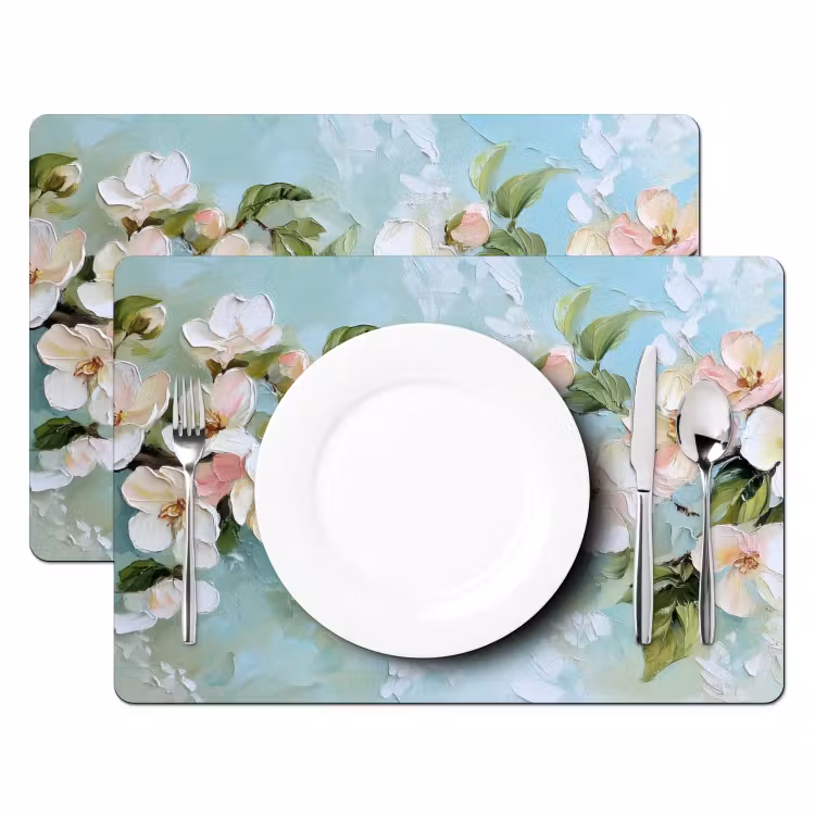Tischset - 6 Stück - Blossom - Blätter - Hellblau — 2