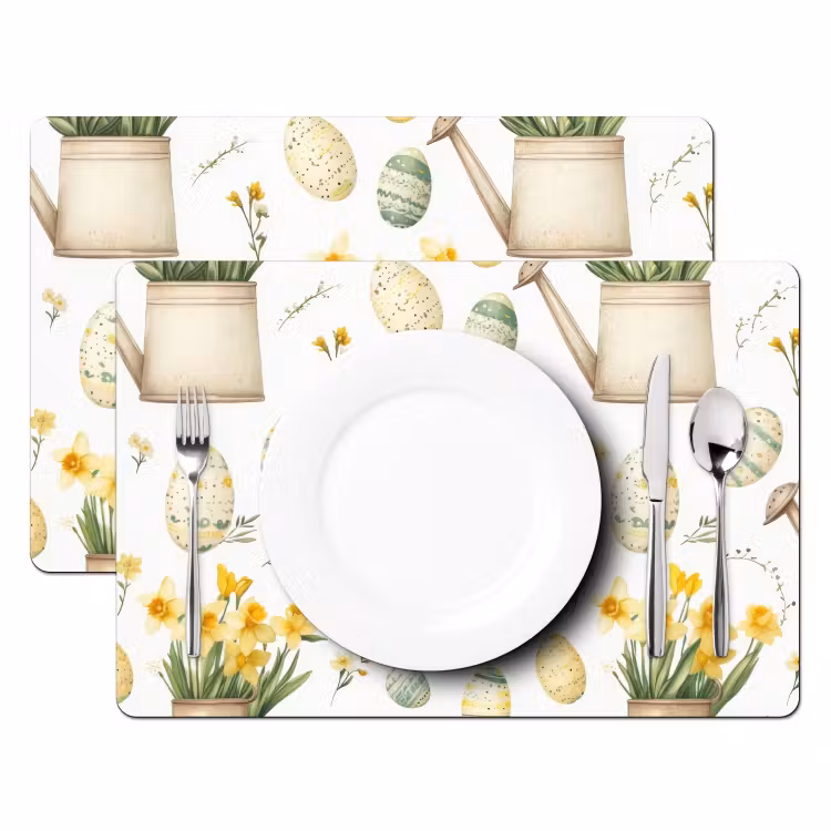 Tischset - 6 Stück - Gießkanne - Blumen - Eier — 2