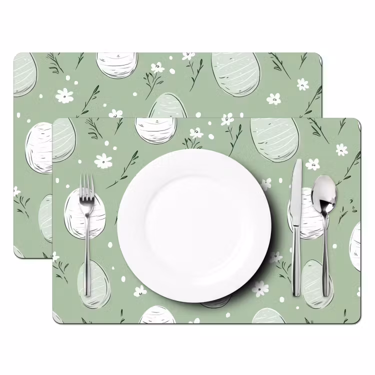 Tischset - 6 Stück - Grün - Eier - Muster — 2