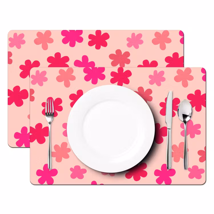 Tischset - 6 Stück - Blumen - Muster - Rosa — 2