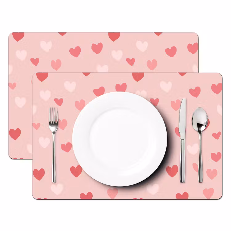 Tischset - 6 Stück - Herzen - Muster - Rosa — 2