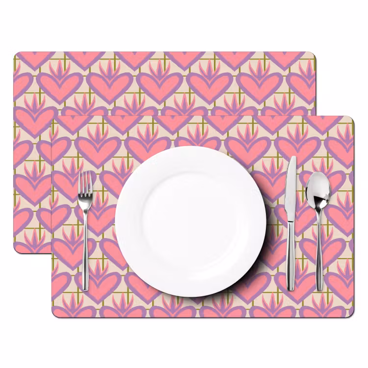 Tischset - 6 Stück - Muster - Rosa - Herzchen — 2