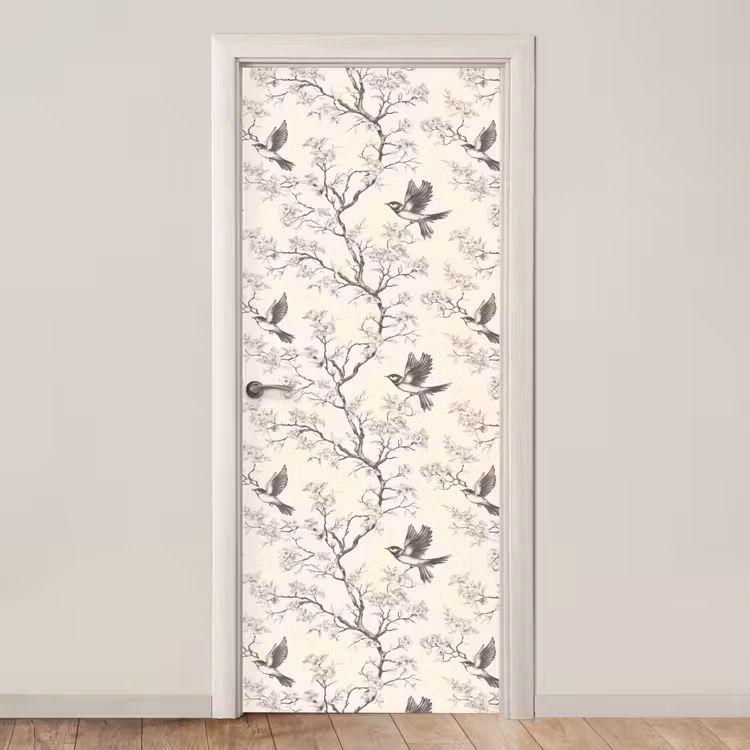 Türtapete - Äste - Vögel - Beige — 1