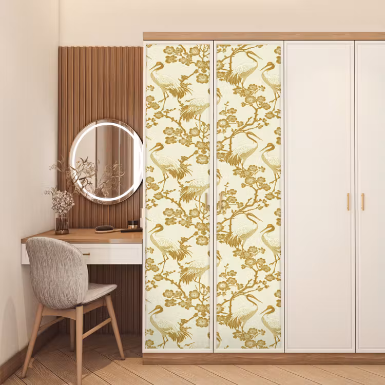 Türtapete - Kraniche - Kirschblüte - Gold — 4