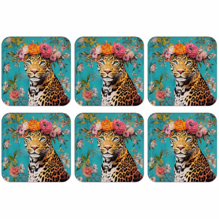 Untersetzer​ - Leopard - Blumen - Krone — 1