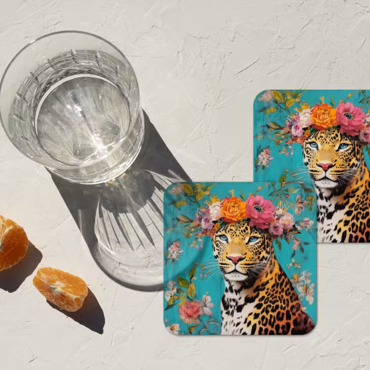 Untersetzer​ - Leopard - Blumen - Krone — 2