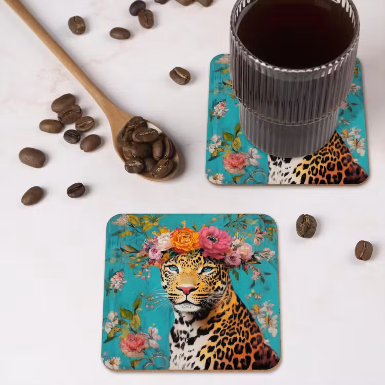 Untersetzer​ - Leopard - Blumen - Krone — 4