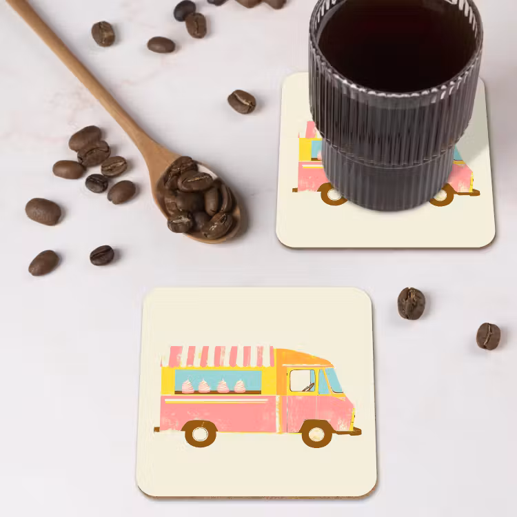 Untersetzer​ - Eiscreme-Wagen - Retro - Softeis - Rosa — 4