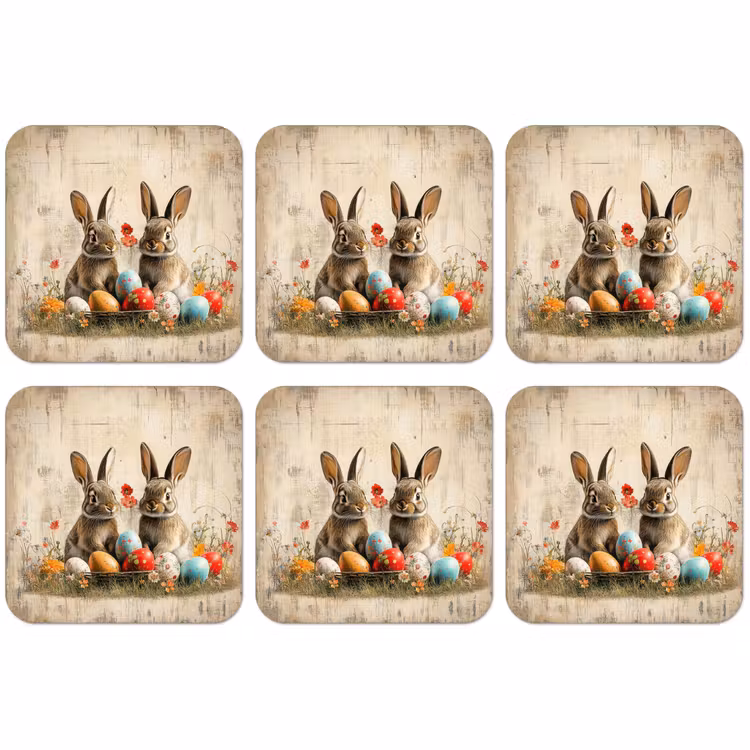 Untersetzer​ - Kaninchen - Blumen - Eier — 1