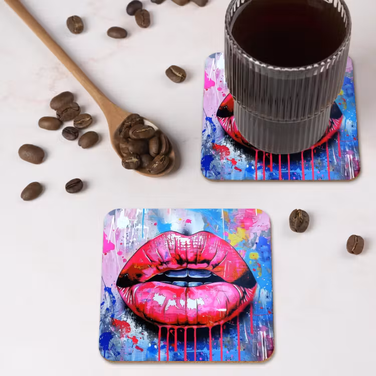 Untersetzer​ - Graffiti - Lippen - Hellrosa - Gemalt — 4