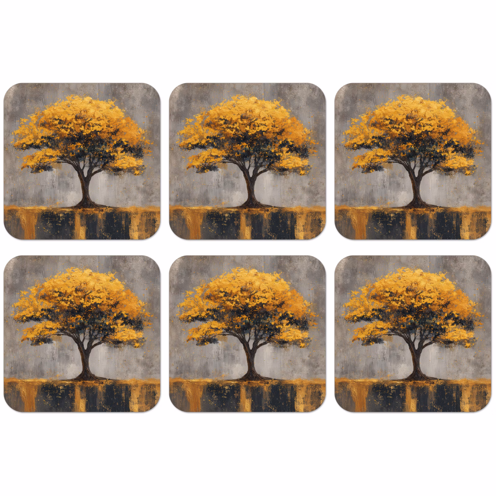 Untersetzer - Baum - Blätter - Gold - Abstrakt — 1