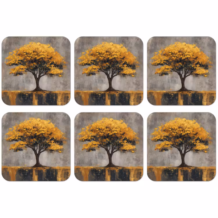 Untersetzer - Baum - Blätter - Gold - Abstrakt — 1