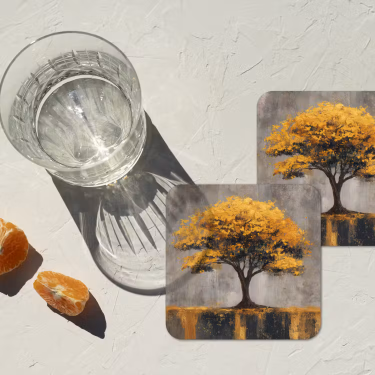 Untersetzer - Baum - Blätter - Gold - Abstrakt — 2
