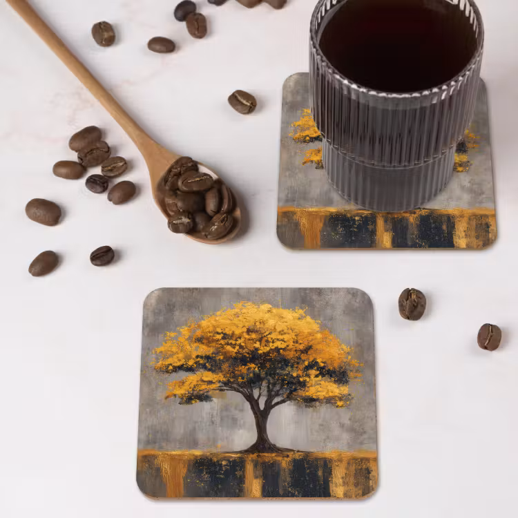 Untersetzer - Baum - Blätter - Gold - Abstrakt — 4