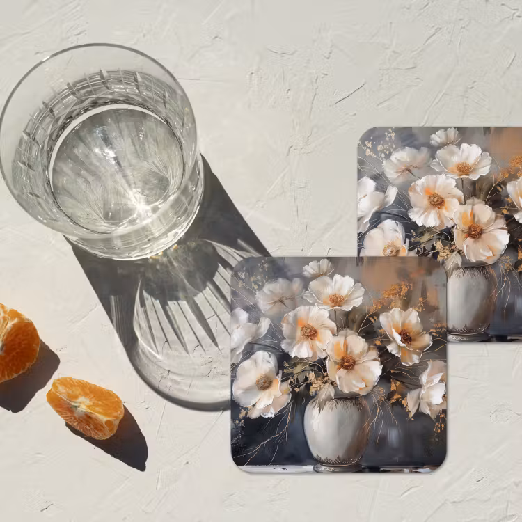 Untersetzer - Blumen - Weiß - Vase - Modern — 2