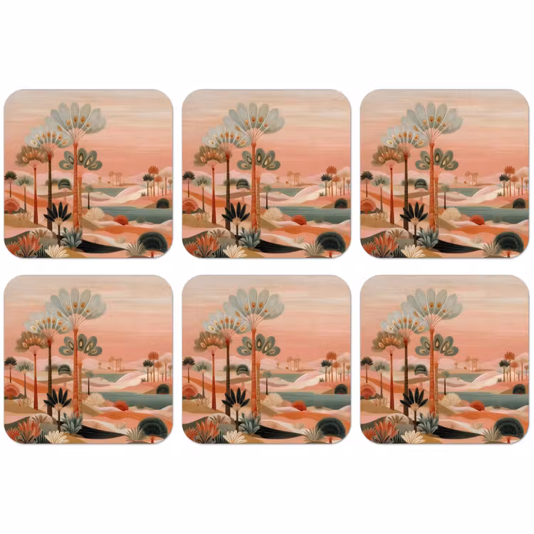 Untersetzer​ - Rosa Landschaft - Palmen - Wasser — 1