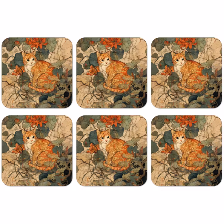 Untersetzer​ - Katze - Ornamental - Blumen — 1