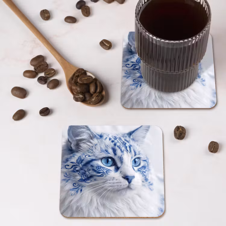 Untersetzer​ - Katze - Muster - Blau — 4