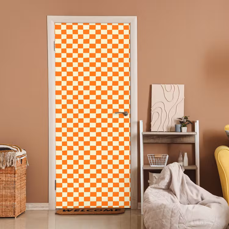 Türtapete - Schach - Muster - Orange — 2