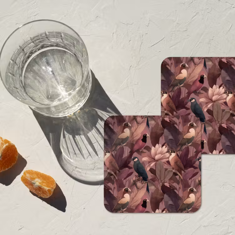 Untersetzer - Vögel - Blätter - Rosa — 2