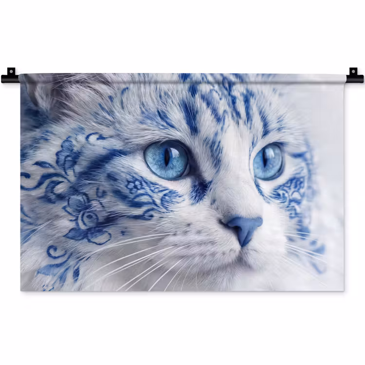 Wandtuch - Katze - Muster - Blau — 1