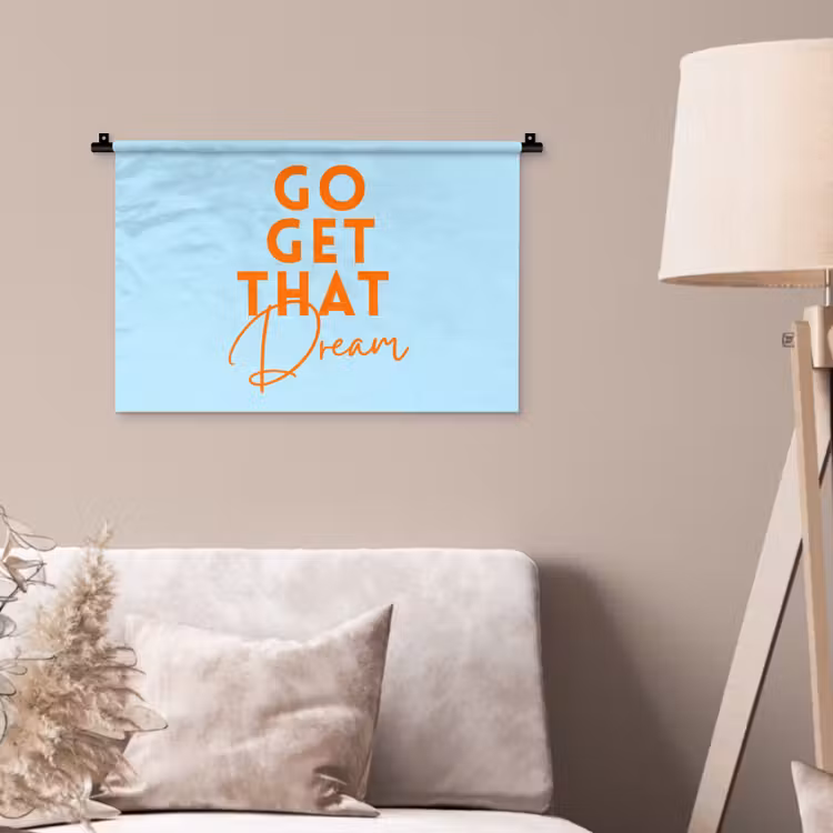 Wandtuch - Blau - Orange - Text — 2