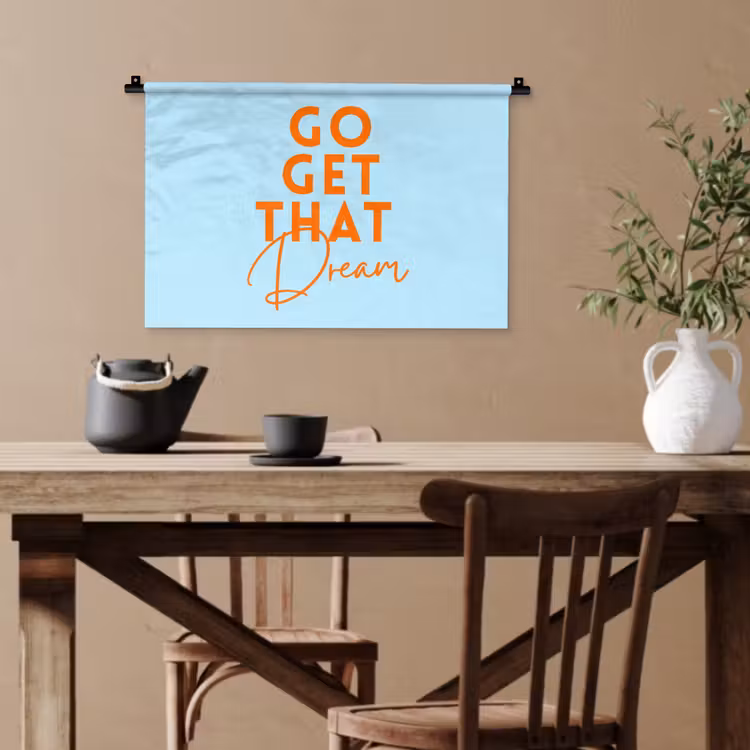 Wandtuch - Blau - Orange - Text — 3