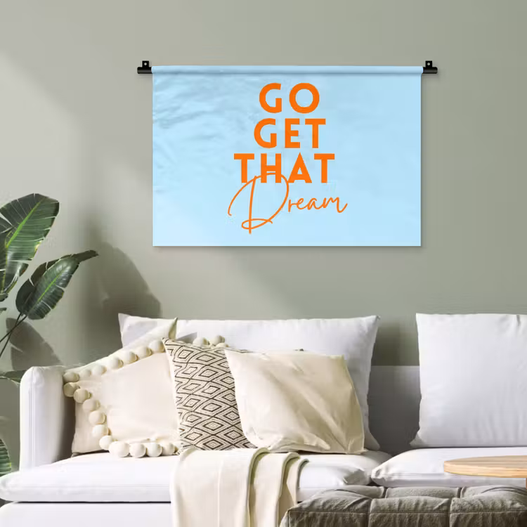 Wandtuch - Blau - Orange - Text — 4