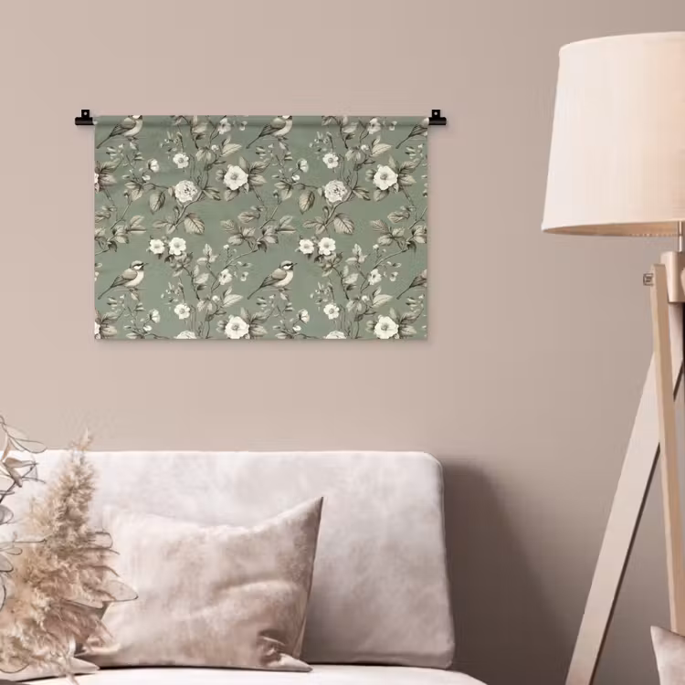 Wandtuch - Botanisch - Vögel - Grün — 2