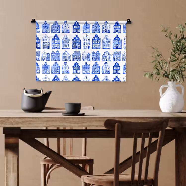 Wandtuch - Muster - Häuser - Blau — 3