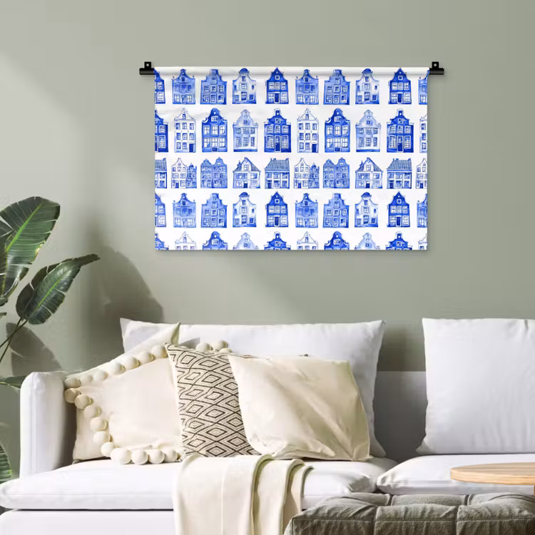 Wandtuch - Muster - Häuser - Blau — 4
