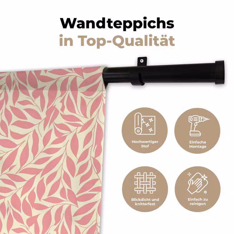 Wandtuch - Rosa – Blätter – Dynamisch – Muster — 6