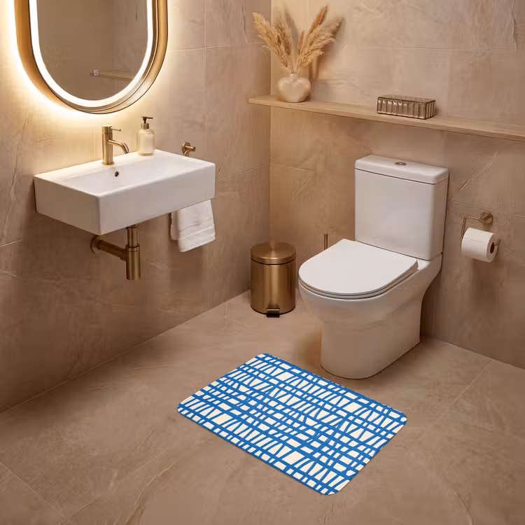 WC Vorleger - Karomuster - Blau - Creme — 4