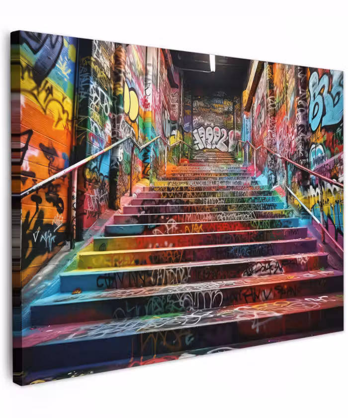 Leinwandbild - Treppe - Graffiti - Farben - Kunst