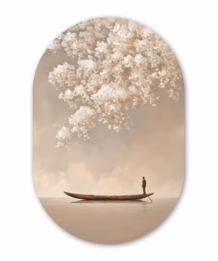 Forexbild Oval - Blüten - Weiß - Boot - Minimalistisch
