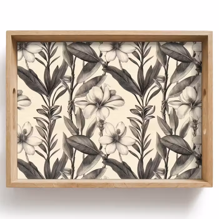 Tablett - Klassisch - Botanisch - Schwarz - Beige
