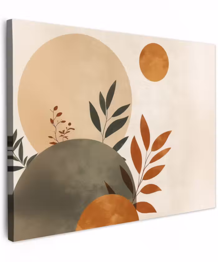 Leinwandbild - Formen - Rund - Blätter - Beige