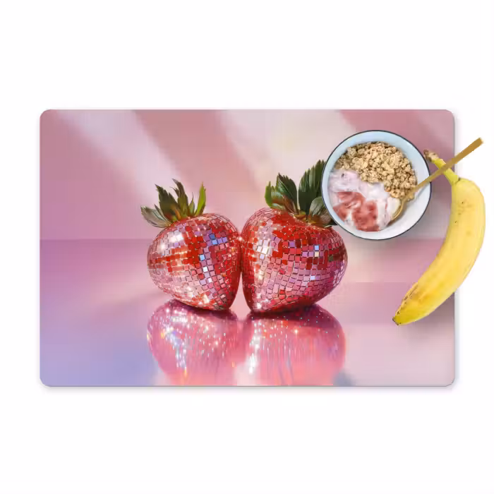Tischset - 6 Stück - Disco - Obst - Glitzer - Erdbeere