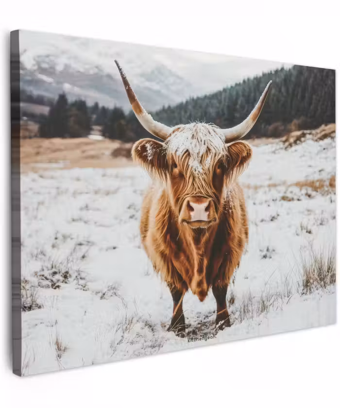 Leinwandbild - Schottischer Highlander - Schnee - Winter - Tiere