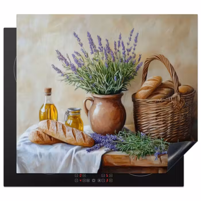 Herdabdeckplatte - Lavendel - Brot - Stilleben