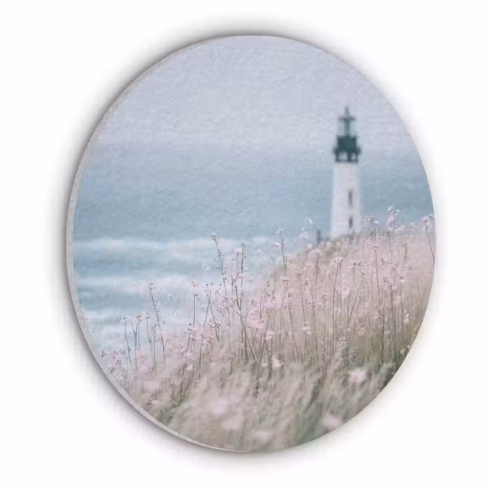 Akustikbild rund - Leuchtturm - Klippe - Meer - Blumen